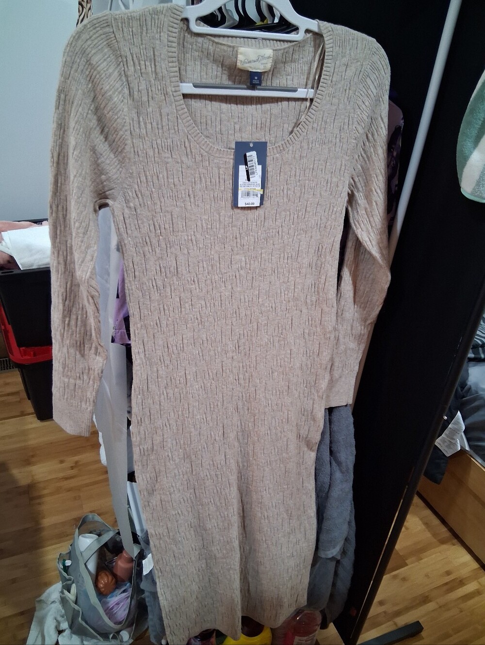 Universal Thread Beige Ribbed Long Sleeve Knit Midi Dress